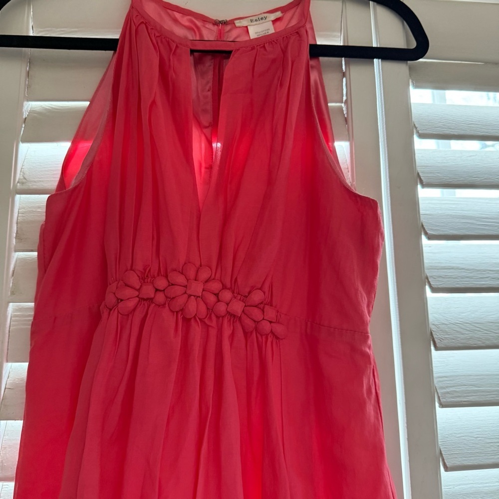 Esley Coral Pink Silk Blend Chiffon Dress Size XS/S Sleeveless Graduation - Picture 4 of 6